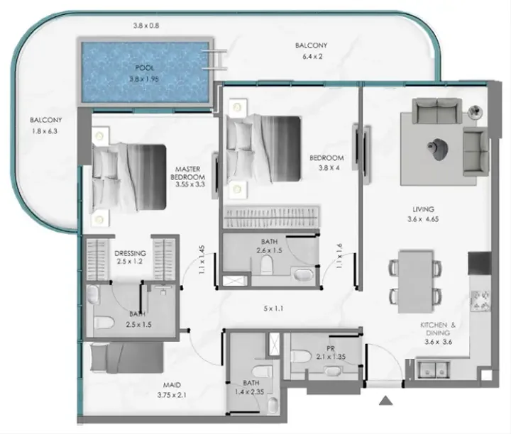 2 BR floor plan