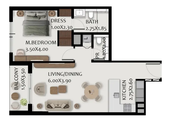 1 BR floor plan