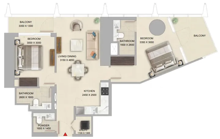 2 BR floor plan