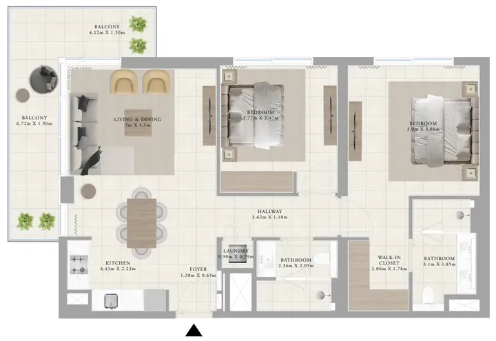 2 BR floor plan