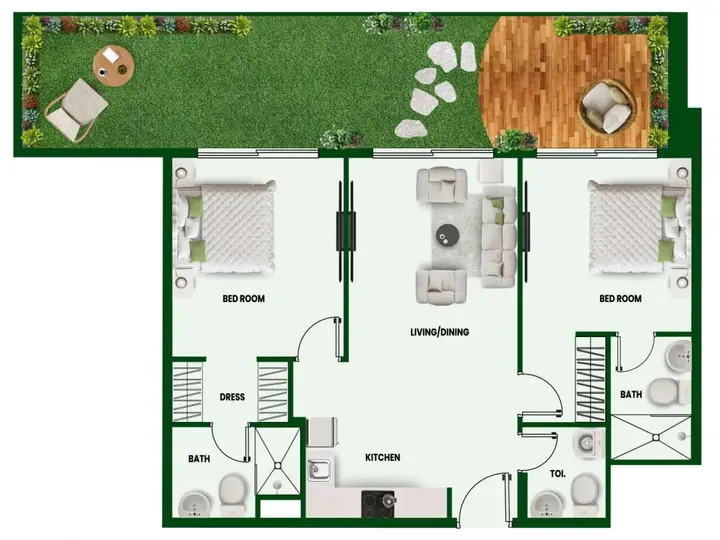 2 BR floor plan