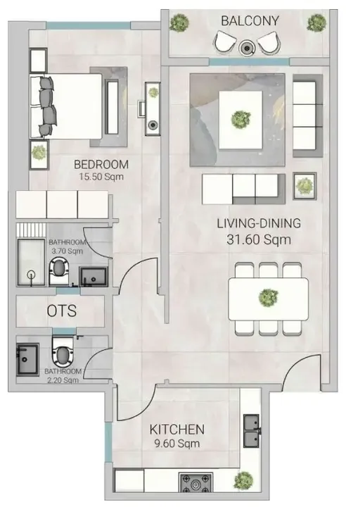 1 BR floor plan