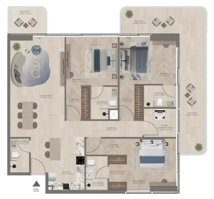 3 BR floor plan