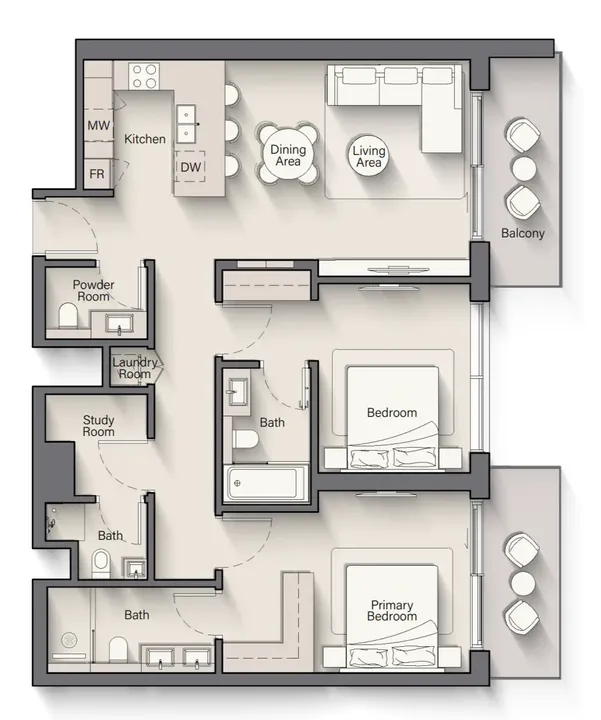2 BR floor plan