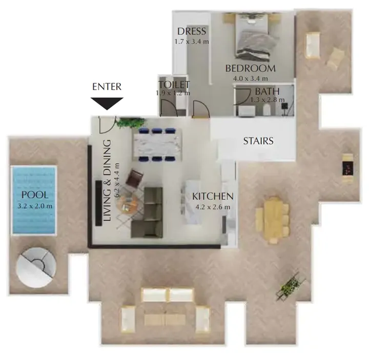 3 BR floor plan