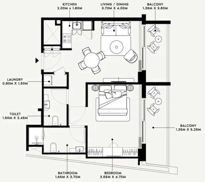 1 BR floor plan