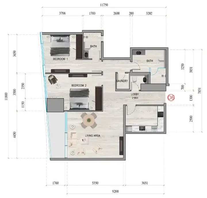 2 BR floor plan
