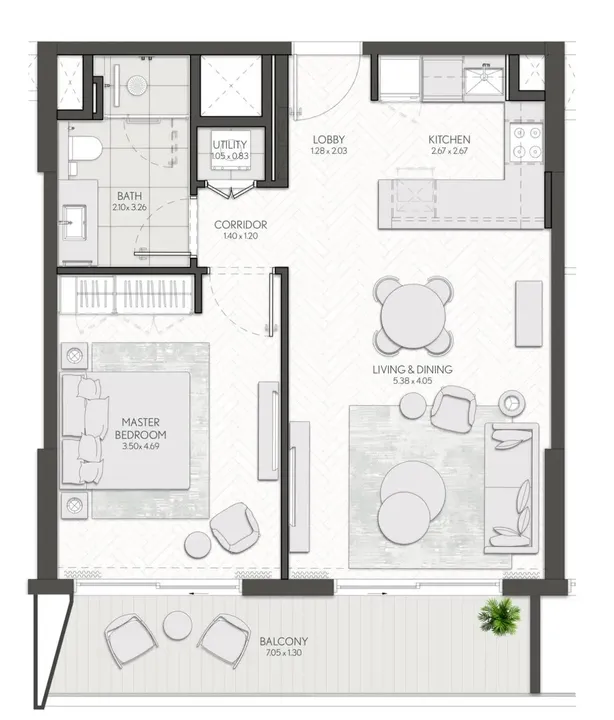 1 BR floor plan