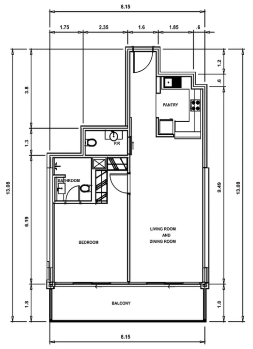 1 BR floor plan