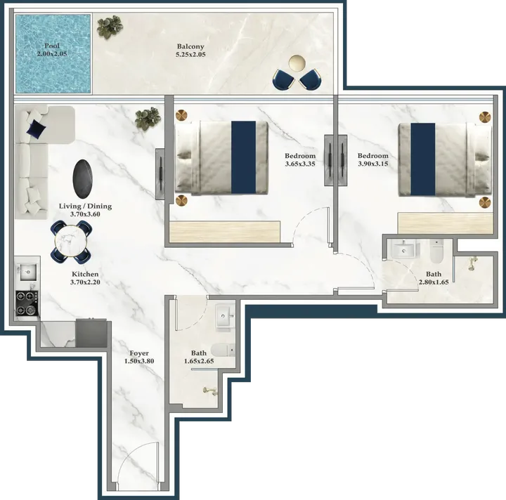 2 BR floor plan
