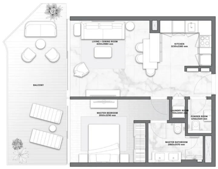 1 BR floor plan