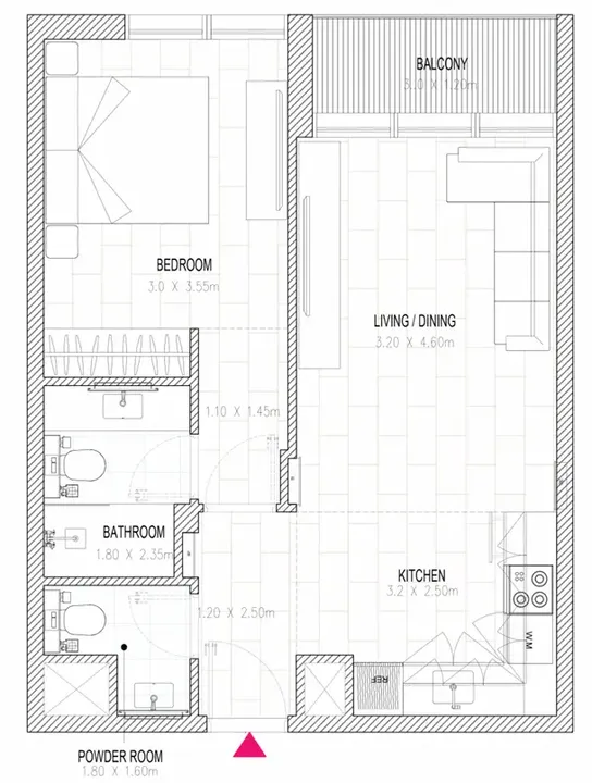 1 BR floor plan