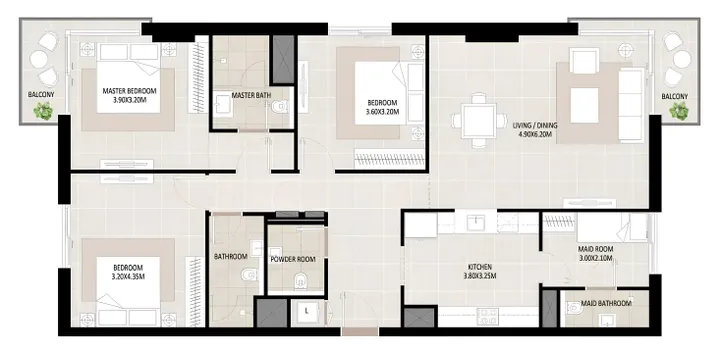 3 BR floor plan