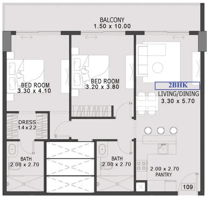 2 BR floor plan