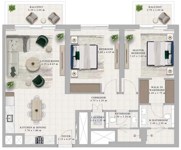 2 BR floor plan