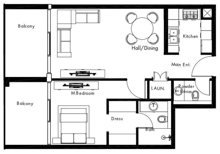 1 BR floor plan
