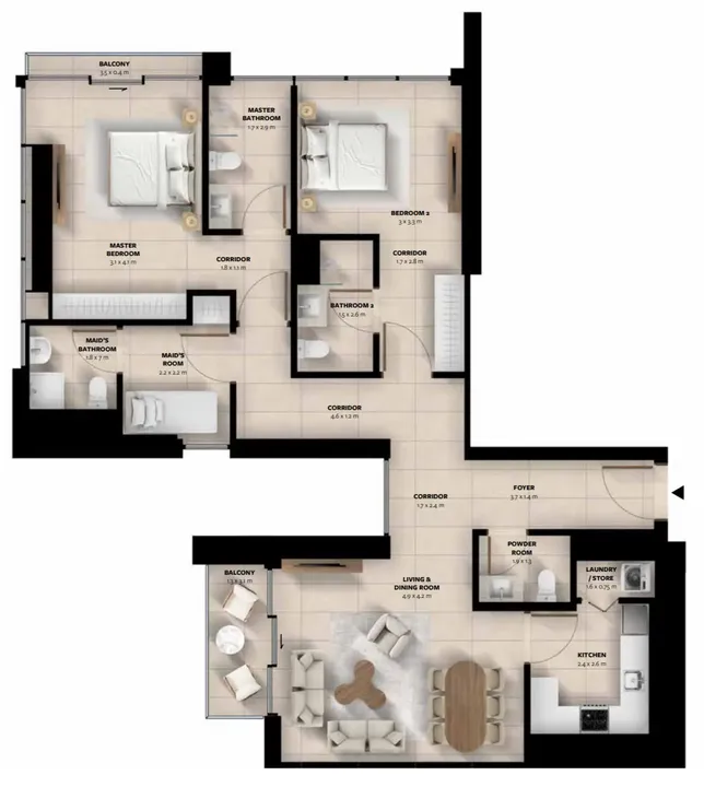 2 BR floor plan