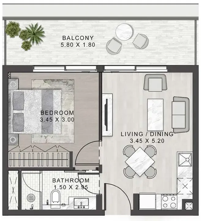 1 BR floor plan