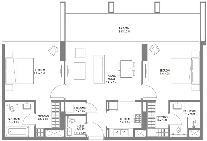 2 BR floor plan