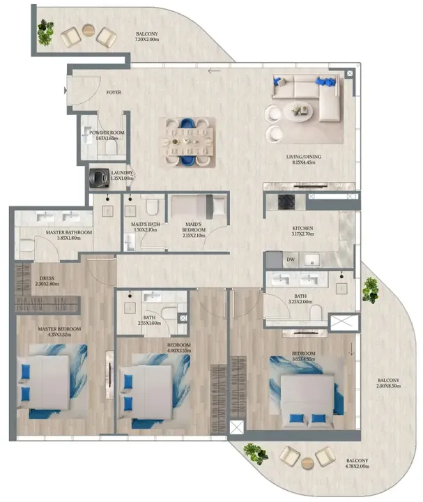 3 BR floor plan