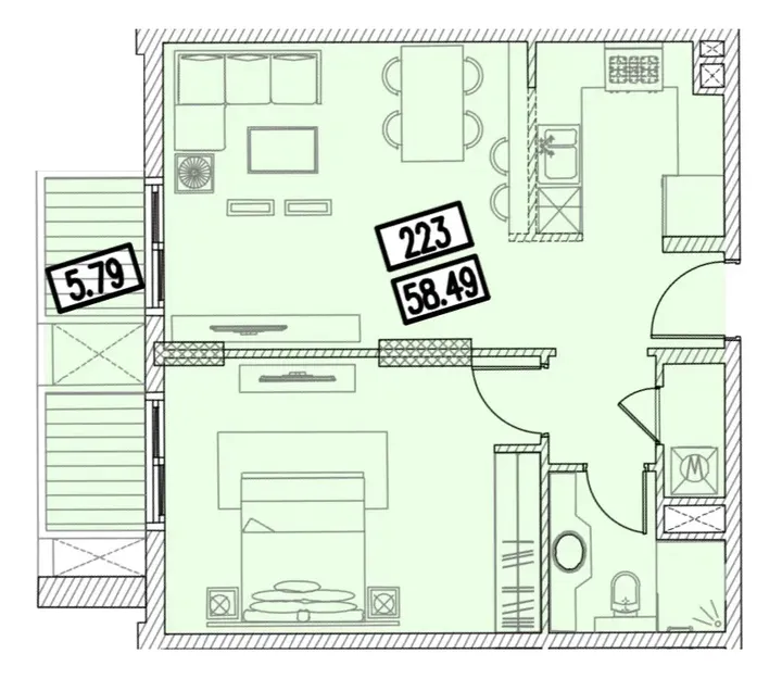 1 BR floor plan