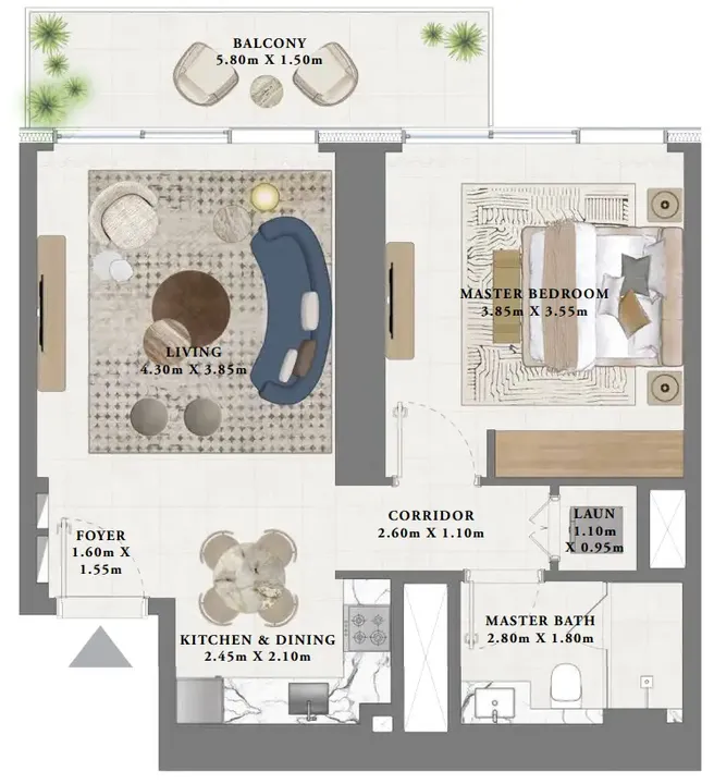 1 BR floor plan