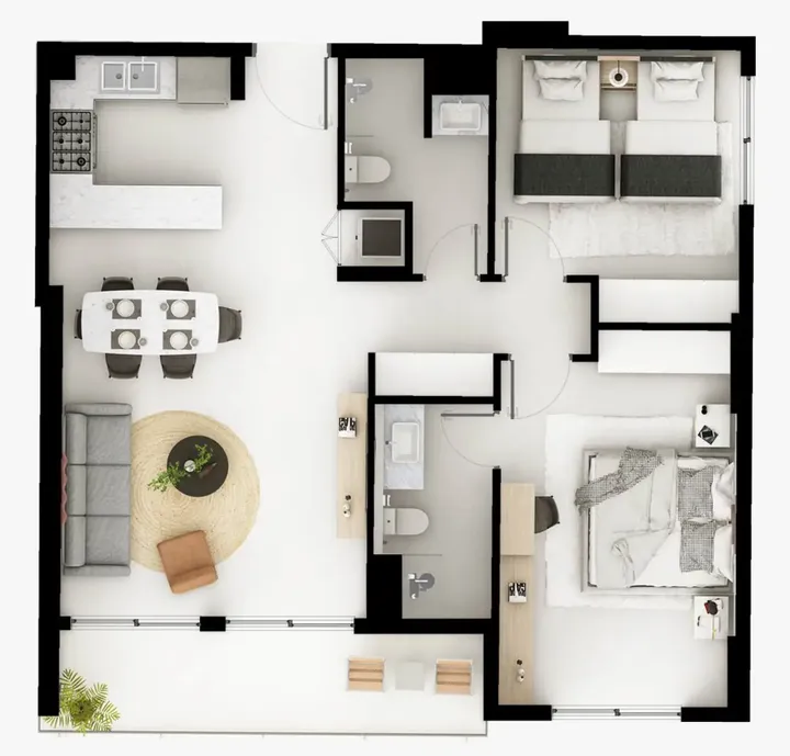 2 BR floor plan