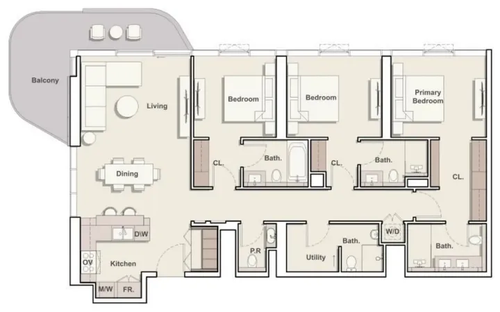 3 BR floor plan