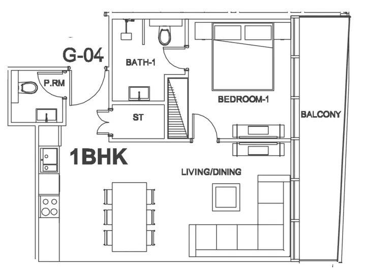 1 BR floor plan