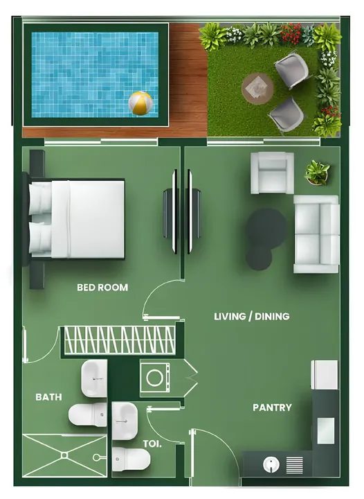 1 BR floor plan