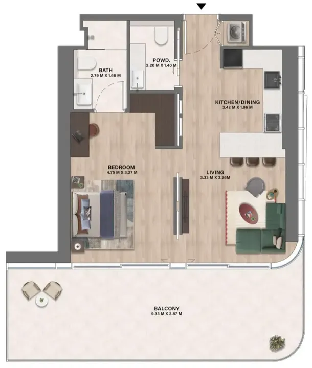 1 BR floor plan