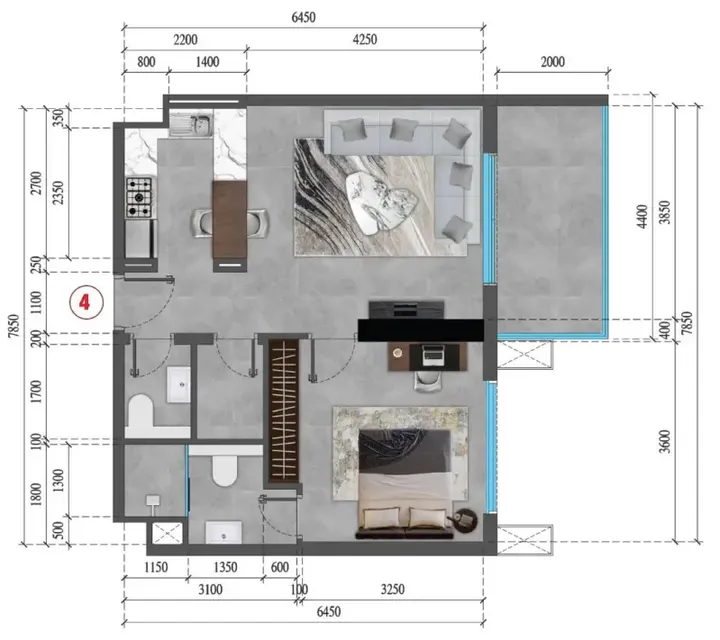 1 BR floor plan
