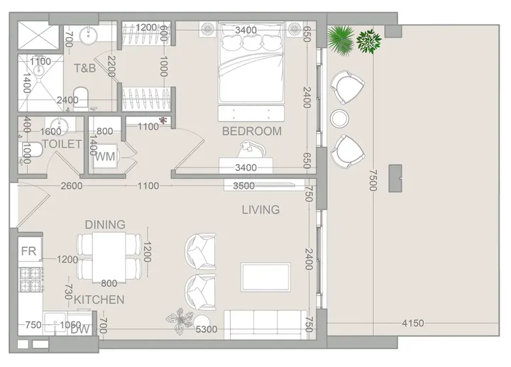 1 BR floor plan