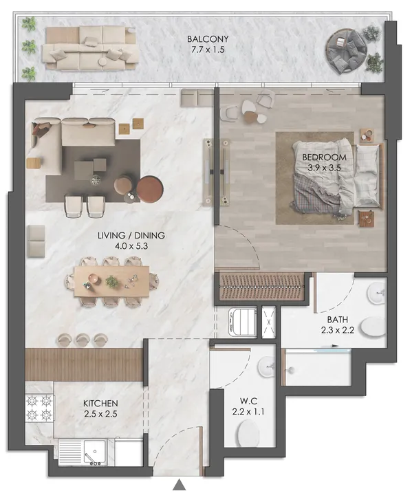1 BR floor plan