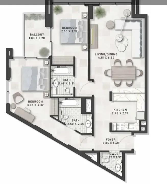 2 BR floor plan