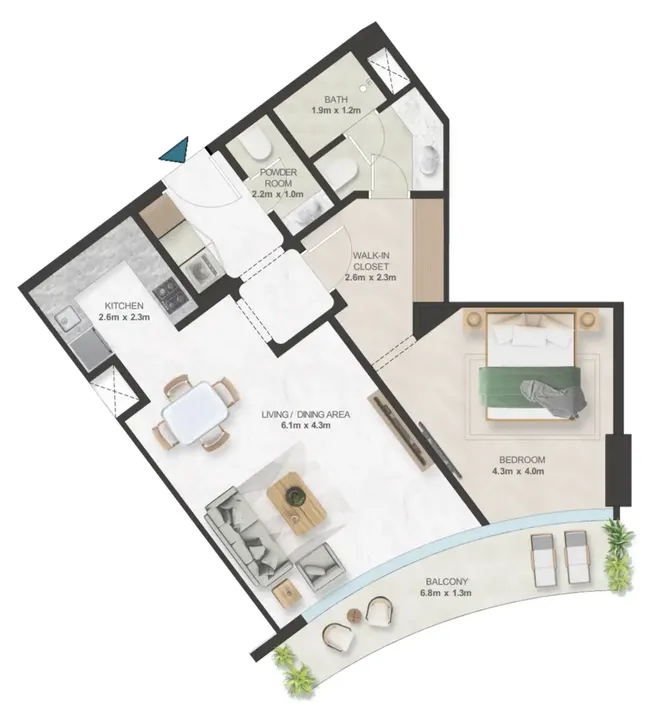 1 BR floor plan