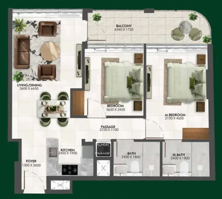 2 BR floor plan