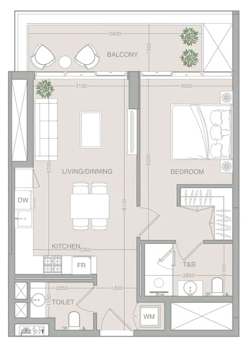 1 BR floor plan