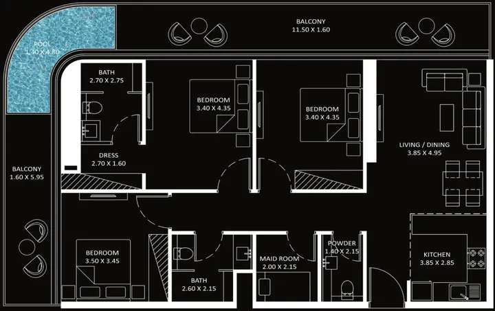 3 BR floor plan