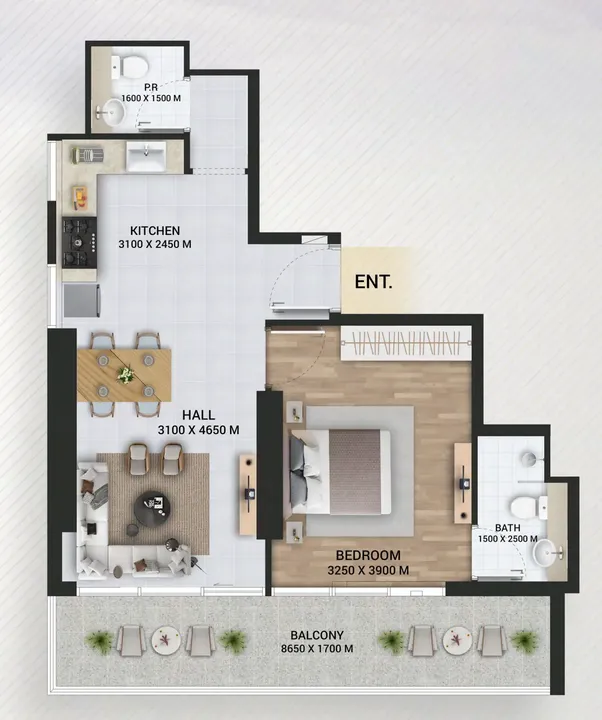 1 BR floor plan
