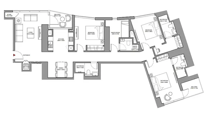 3 BR floor plan