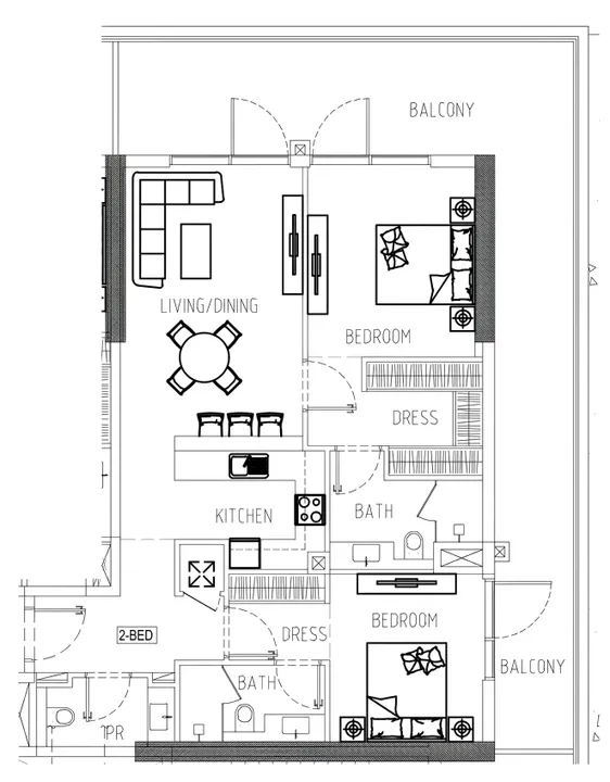 2 BR floor plan