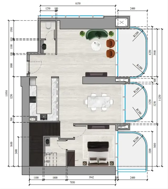 3 BR floor plan