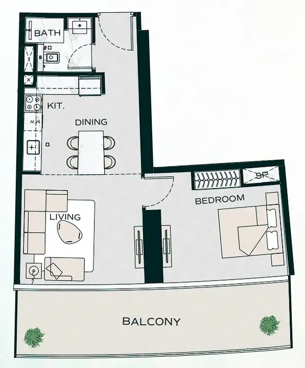 1 BR floor plan