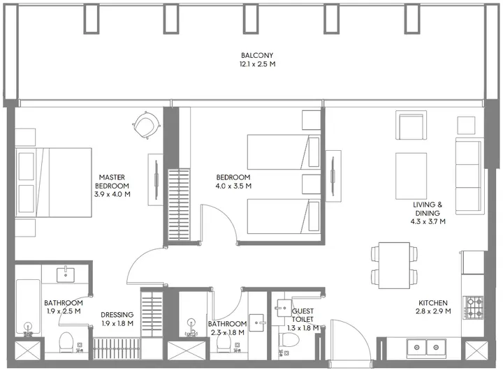 2 BR floor plan