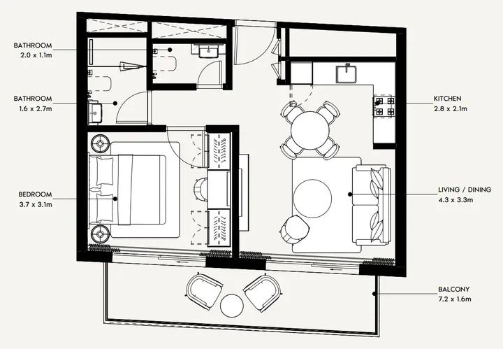 1 BR floor plan