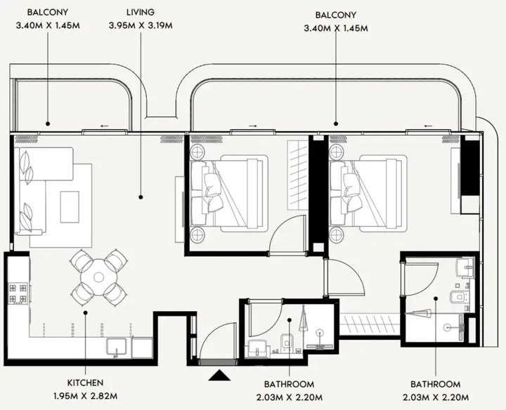 2 BR floor plan