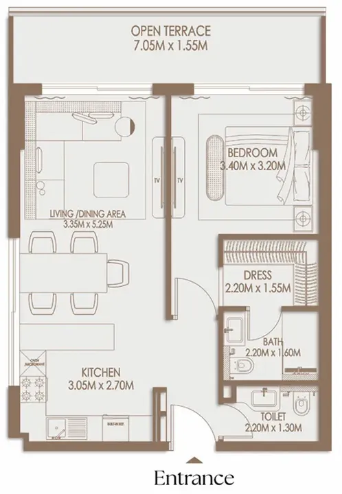 1 BR floor plan