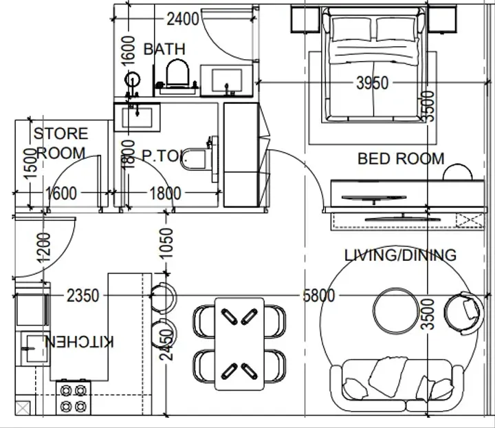 1 BR floor plan