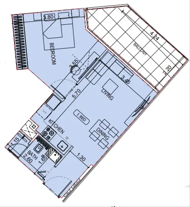 1 BR floor plan